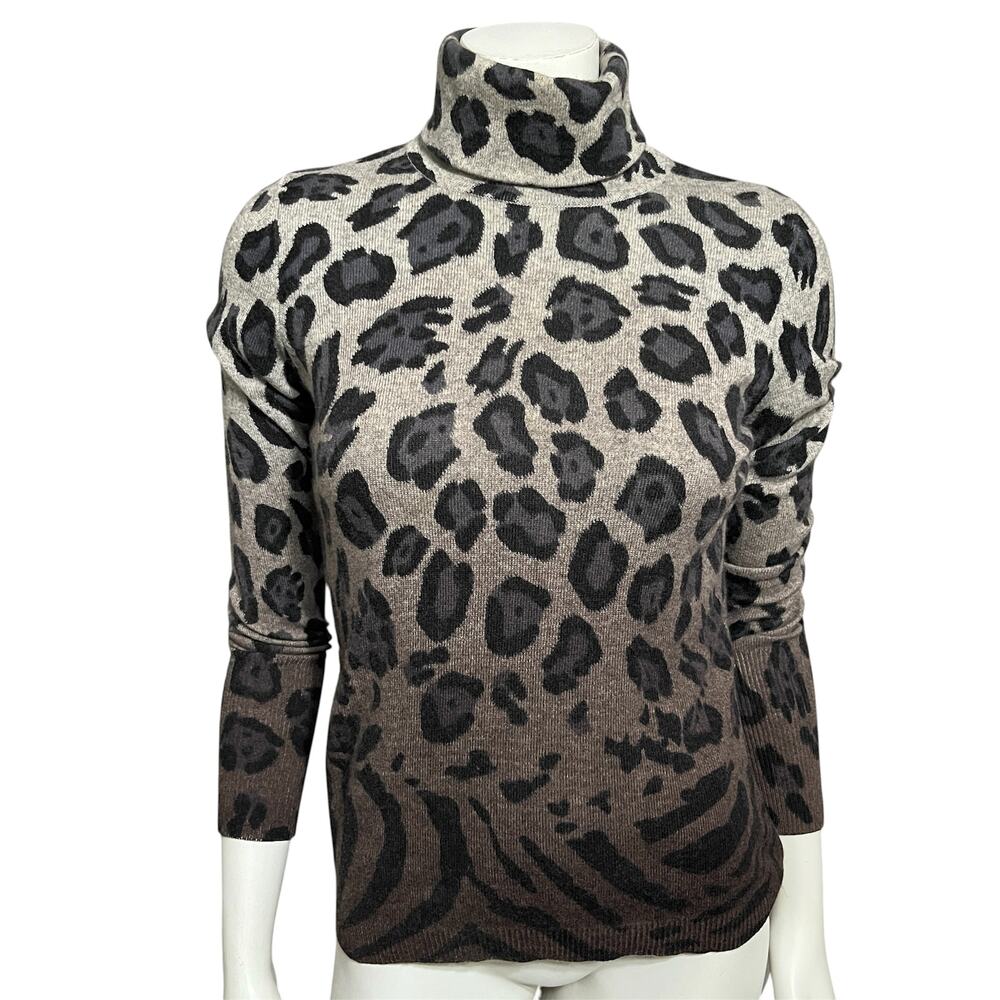 ⭐️Peck & Peck Cheetah Print Cashmere Silk Turtleneck Sz-Small